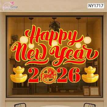 Decal Trang Trí Tết Happy New Year 2026 Tài Lộc