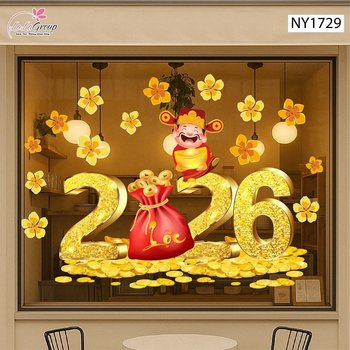 Decal Trang Trí Tết Thần Tài Và Mai Vàng Tài Lộc 2026