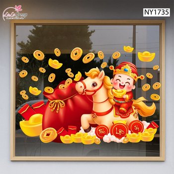 Decal Trang Trí Tết Bính Ngọ Thần Tài Mang Lộc May Mắn