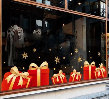 Decal Tĩnh Điện 2 Mặt Trang Trí Noel Hộp Quà Đỏ May Mắn