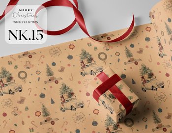 Giấy Gói Quà Họa Tiết Merry Christmas Xe Và Cây Thông Xanh