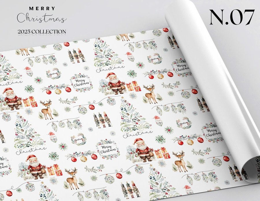 Set 5 Giấy Gói Quà Họa Tiết Ông Già Noel Và Những Hộp Quà