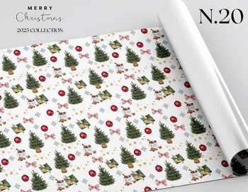 Set 5 Giấy Gói Quà Họa Tiết Cây Thông Xanh Và Nơ Sọc Đỏ