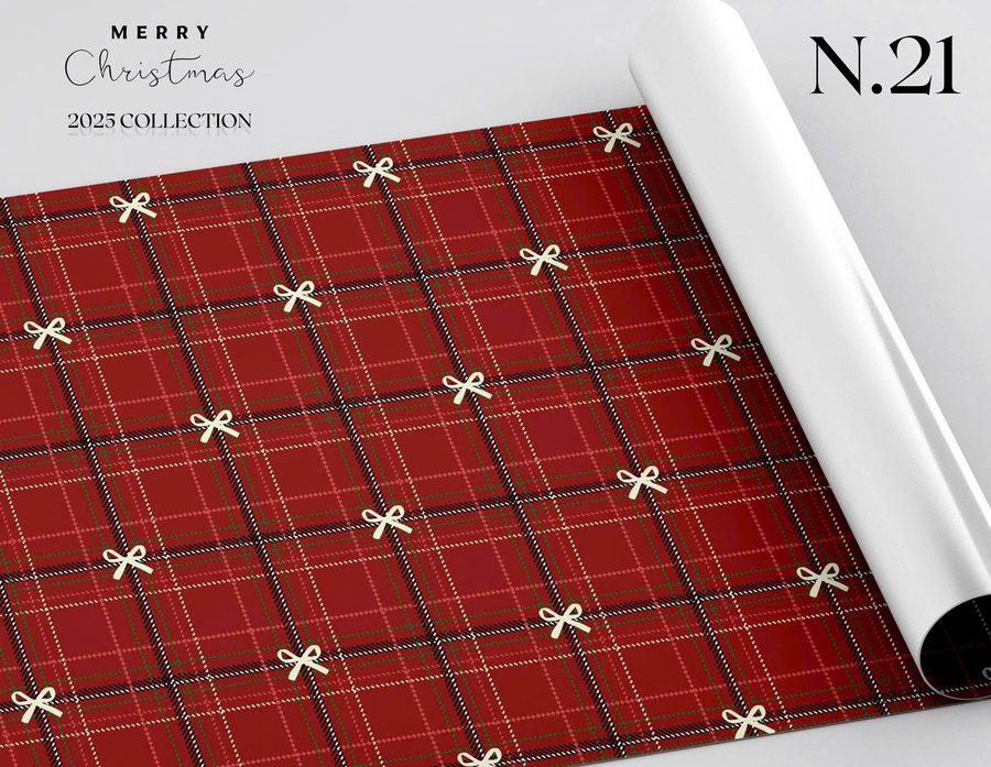 Set 5 Giấy Gói Quà họa tiết noel caro đỏ và nơ