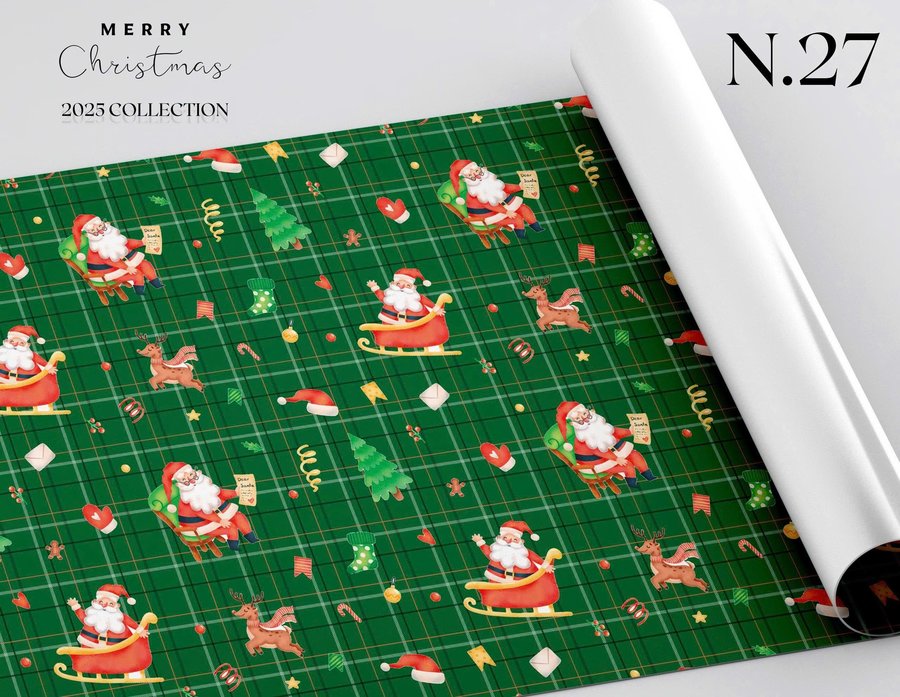 Set 5 Giấy Gói Quà Họa Tiết Ông Già Noel Và Tuần Lộc Nhảy Múa