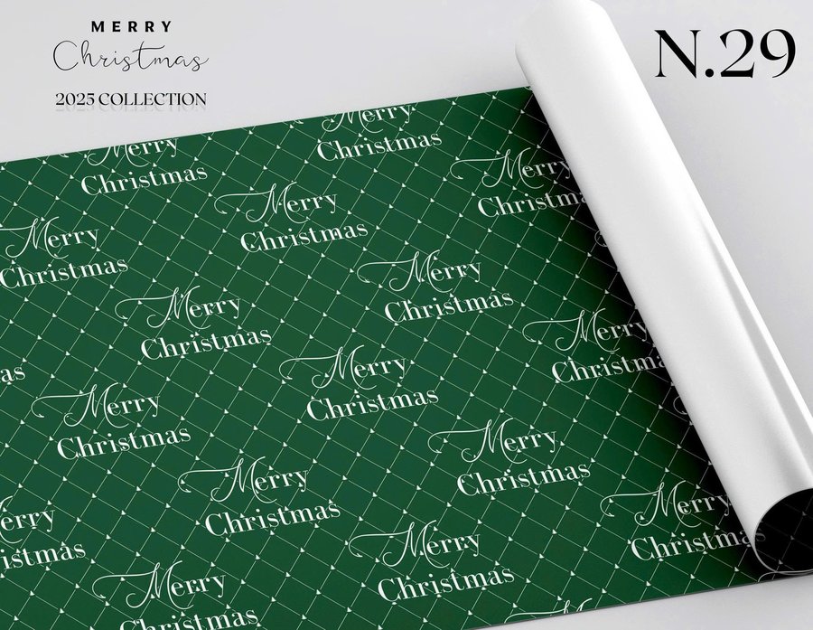 Set 5 Giấy gói quà màu xanh lá cây họa tiết noel chữ merry Christmas