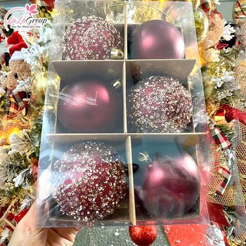 Hộp 6 Quả Châu Đỏ Rượu Cao Cấp Trang Trí Noel