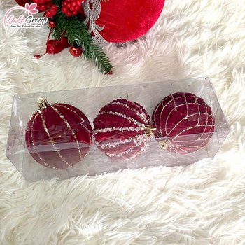 Hộp 3 Quả Châu Nhung Đính Kim Tuyến Cao Cấp Trang Trí Noel