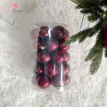 Hộp 30 châu 6cm màu đỏ rượu trang trí noel