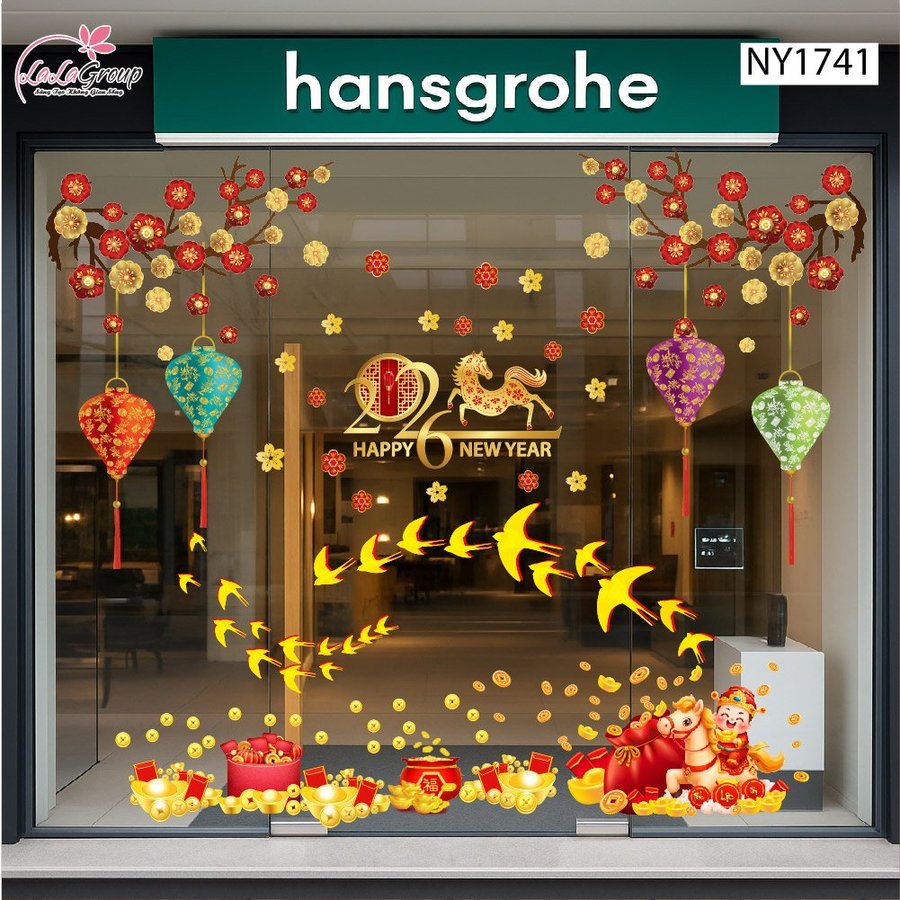 Combo Decal Trang Trí Tết Én Vàng Đón Xuân Bính Ngọ 2026