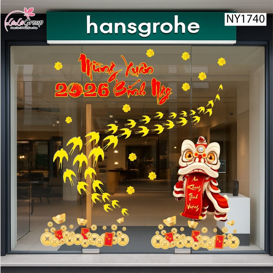 Combo Decal Trang Trí Tết Én Vàng Mừng Xuân Bính Ngọ 2026