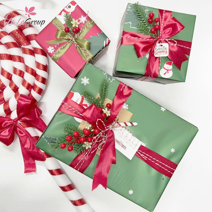 Set 3 Hộp Quà Noel Màu Xanh Lá Trang Trí Giáng Sinh Sang Trọng