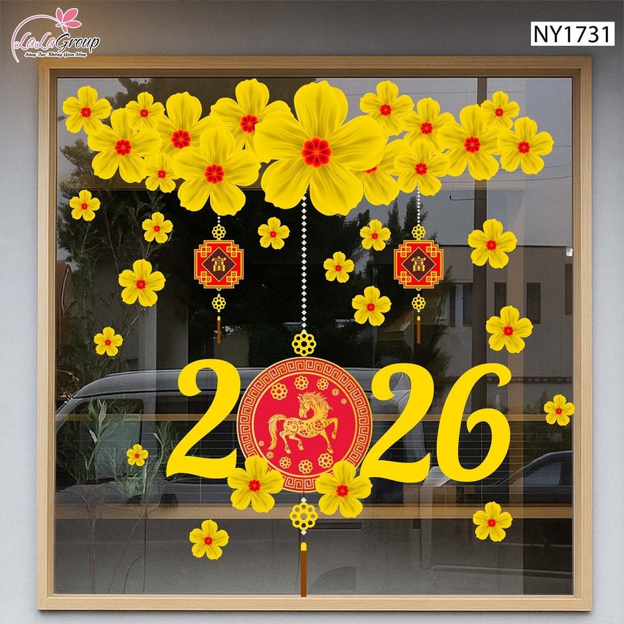 Decal Trang Trí Tết Mai Vàng Tài Lộc 2026