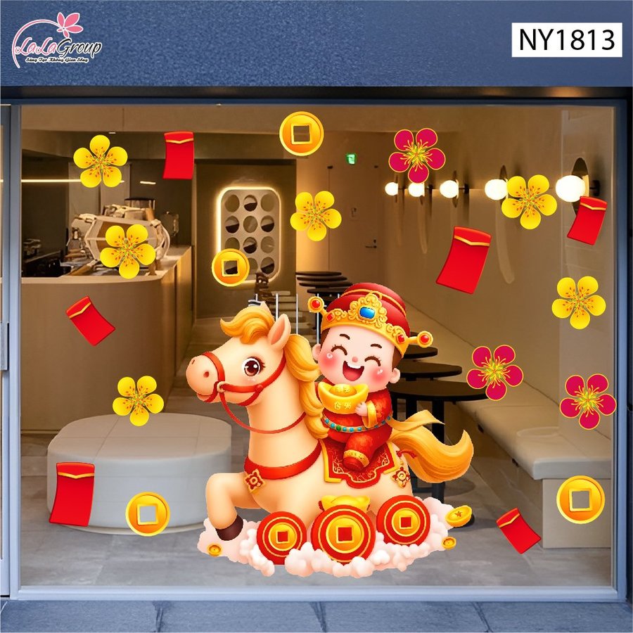 Decal Trang Trí Tết Thần Tài Chiêu Tài Đón Lộc