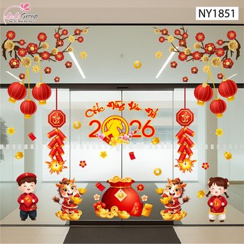 Combo Decal Trang Trí Tết Chúc Mừng Năm Mới Bính Ngọ Tài Lộc