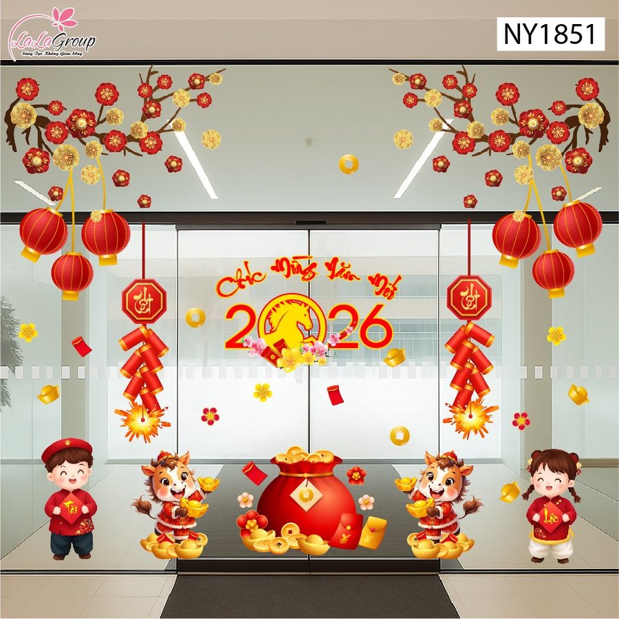 Combo Decal Trang Trí Tết Chúc Mừng Năm Mới Bính Ngọ Tài Lộc