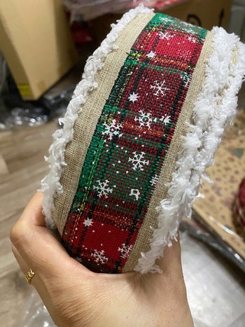 Cuộn 10m Ruy Băng Caro Đỏ Họa Tiết Tuyết trắng