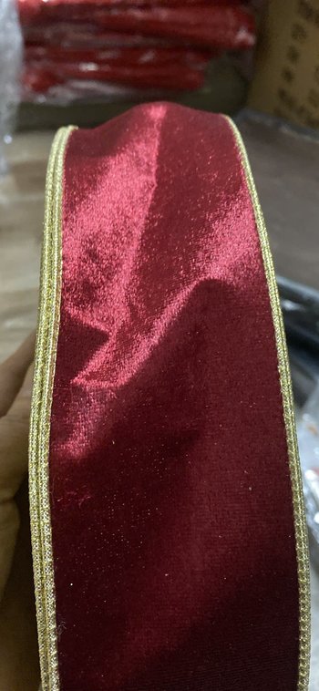 Combo 10m ruy băng nhung đỏ viền kim tuyến vàng trang trí noel