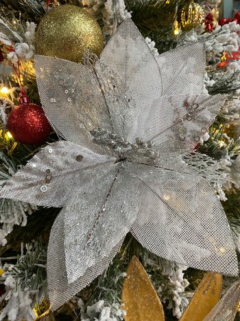 Hoa trạng nguyên kim tuyến màu bạc trang trí noel