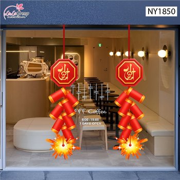 Decal Trang Trí Tết Dây Pháo Đỏ Tài Lộc Phú Quý