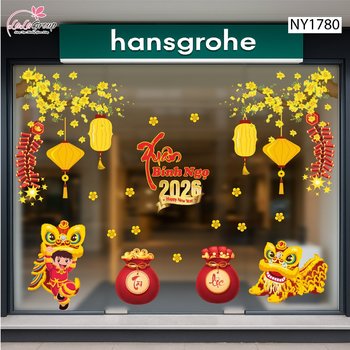 Combo Decal Trang Trí Tết Lân Vàng Đón Tài Lộc 2025