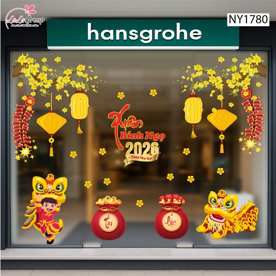 Combo Decal Trang Trí Tết Lân Vàng Đón Tài Lộc 2025
