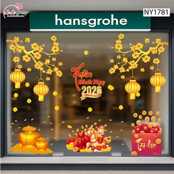 Combo Decal Trang Trí Tết Mừng Xuân Bính Ngọ Tài lộc May Mắn 2026