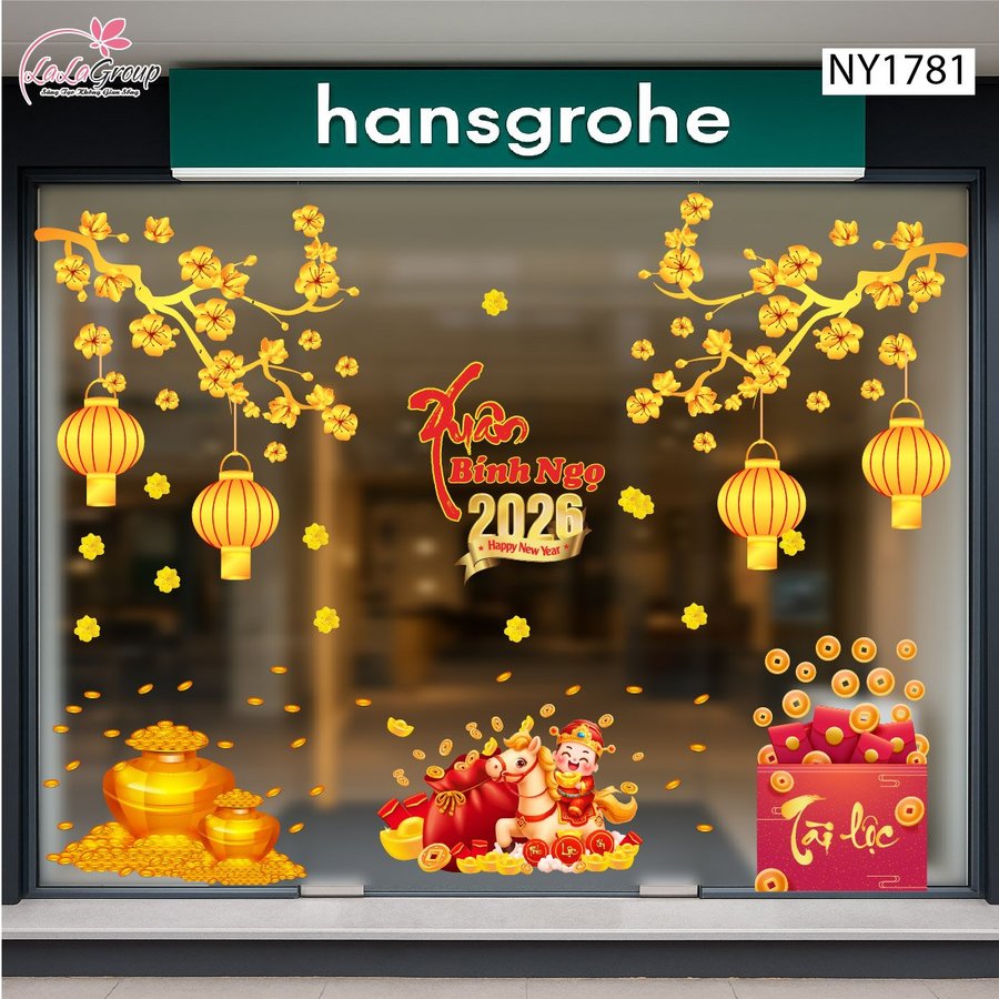 Combo Decal Trang Trí Tết Mừng Xuân Bính Ngọ Tài lộc May Mắn 2026