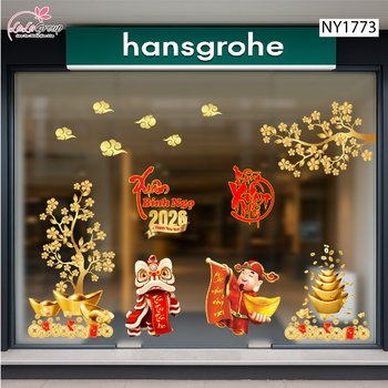 Combo Decal Trang Trí Tết Thần Tài Và Lân Phát Tài 2026