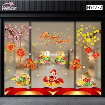 Combo Decal Trang Trí Tết Xuân Bính Ngọ Thần Tài Phúc Lộc 2026