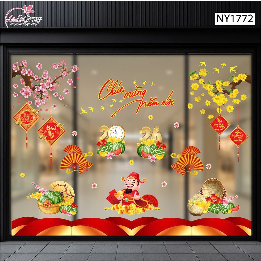 Combo Decal Trang Trí Tết Xuân Bính Ngọ Thần Tài Phúc Lộc 2026