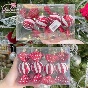 Hộp 4 kẹo đỏ trang trí noel đồ treo cây thông (Giao Ngẫu Nhiên)