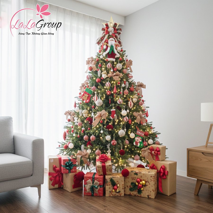 Cây Thông Noel PE 3 Loại Lá Cao 2m1 Full Phụ Kiện Ông Già Noel Và Những Quả Châu Xinh Xắn