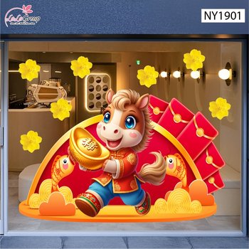 Decal Trang Trí Tết Tuấn Mã Hạnh Phúc Tài Lộc
