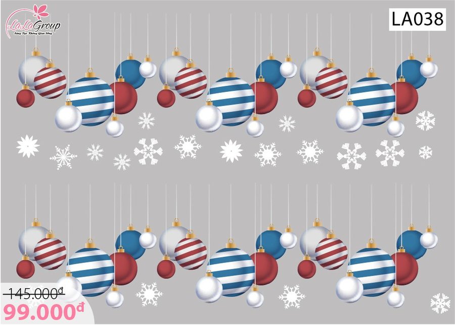 Decal dán tường Dây treo quả cầu Noel (nền trắng đục)