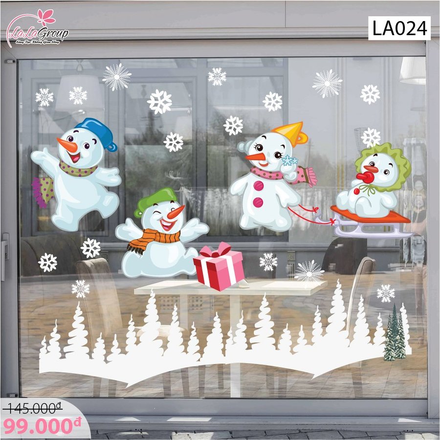 Decal dán tường Người tuyết vui nhộn  (nền trắng đục)