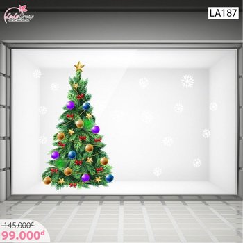 Decal trang trí noel cây thông và bông tuyết