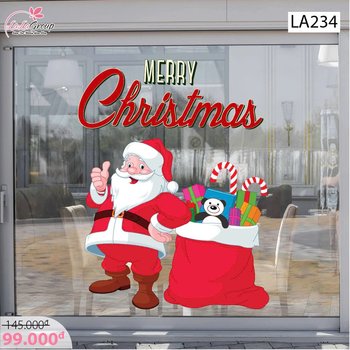 Decal trang trí noel ông già noel và hộp quà