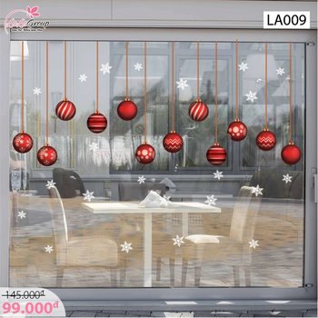 Decal dán tường dây treo quả cầu Noel đỏ 2