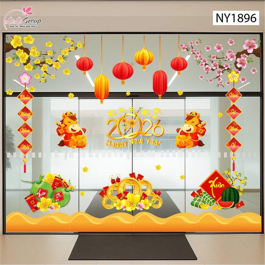 Combo Decal Trang Trí Tết Xuân Bính Ngọ Đồng Tiền Vàng May Mắn 2026