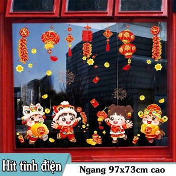 Decal tĩnh điện 2 mặt bé vui chúc tết