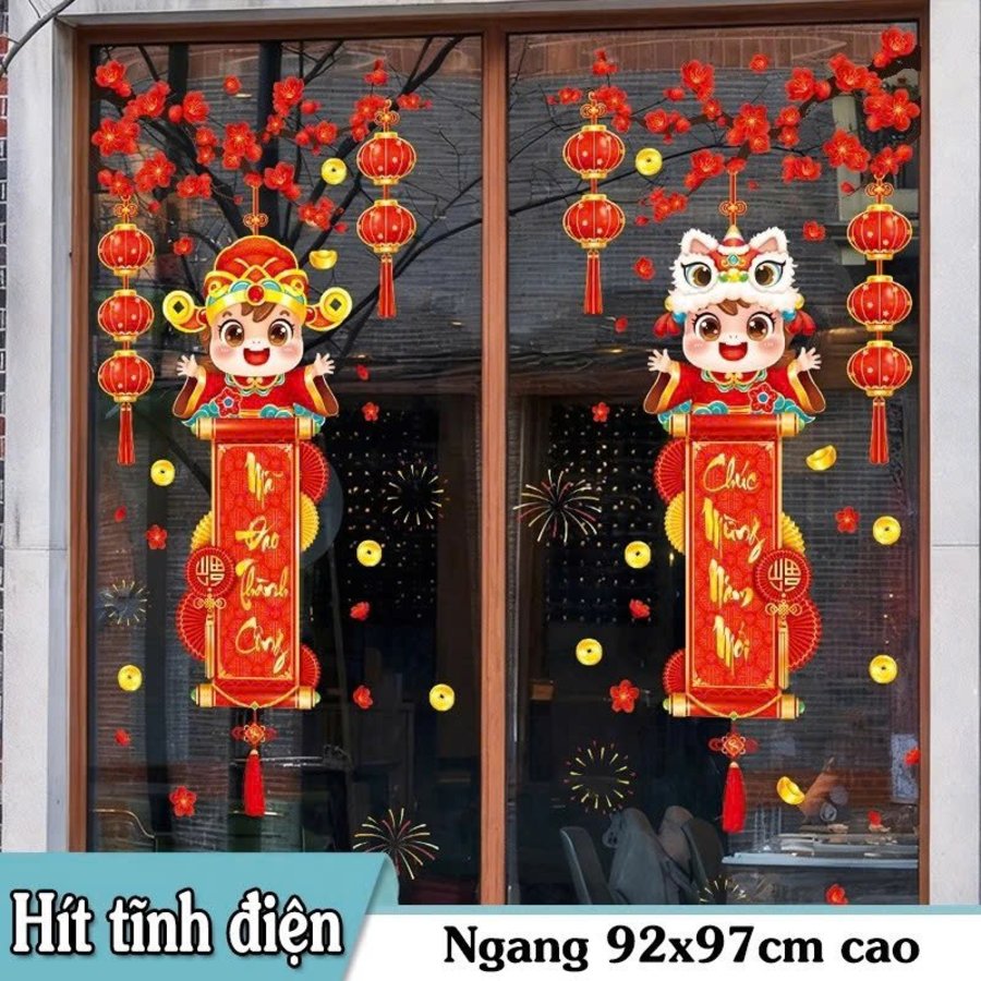 Decal Tĩnh Điện 2 Mặt Mã Đáo Thành Công Chúc Mừng Năm Mới
