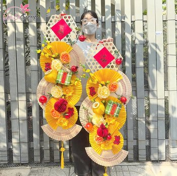 Liễn quạt vàng Phú Quý Cát Tường dài 1m2 treo cửa trang trí tết