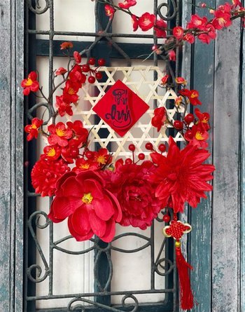 Mẹt lục giác phú quý mộc lan đỏ size 30cm