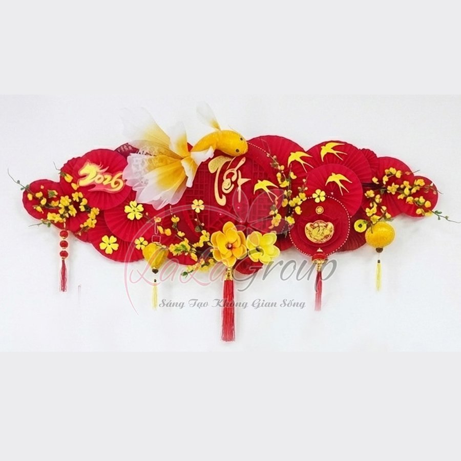 Mẹt tre lớn trang trí tiểu cảnh tết Cá Chép Vàng Tài Lộc Mừng Xuân