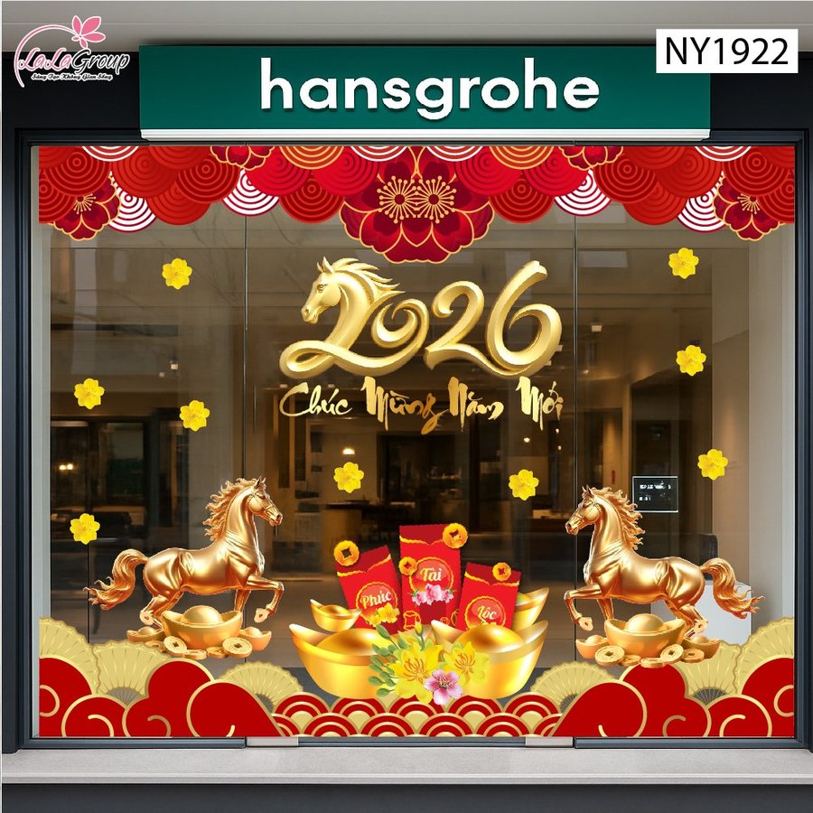 Combo Decal Trang Trí Tết Chúc Mừng Năm Song Mã Phú Quý 2026