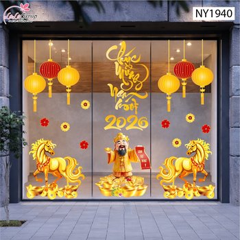 Combo Decal Trang Trí Tết Thần Tài Đón Xuân Vạn Sự Như Ý