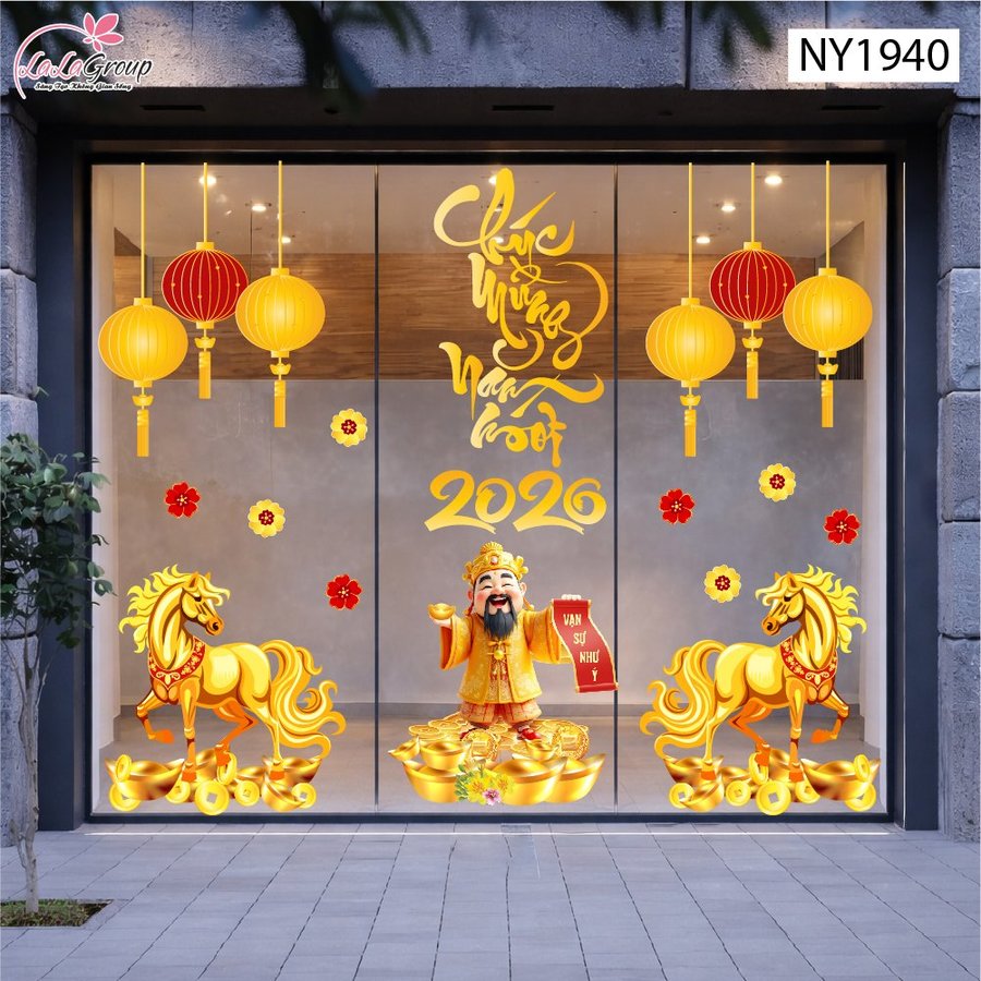 Combo Decal Trang Trí Tết Thần Tài Đón Xuân Vạn Sự Như Ý