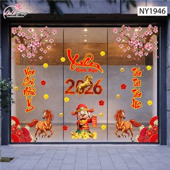 Combo Decal Trang Trí Tết Xuân Bính Ngọ Vạn Sự Như Ý Tấn Tài Tấn Lộc
