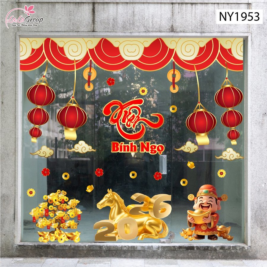 Combo Decal Trang Trí Tết Xuân Bình Ngọ Thần Tài Phát Lộc